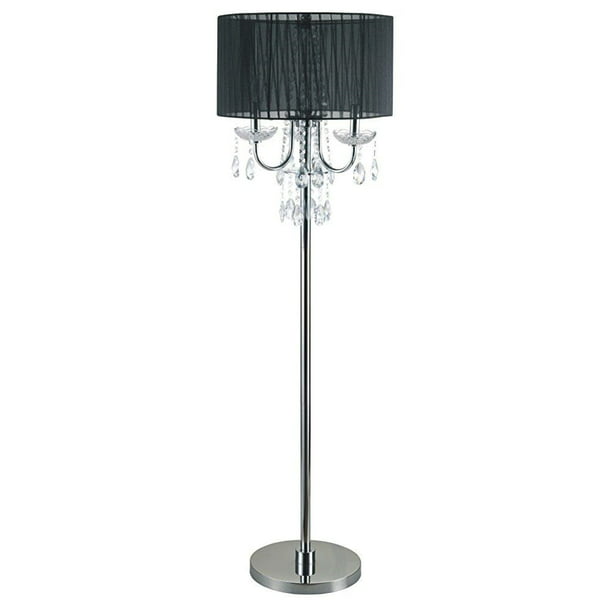 62.5"H Black/Chrome Crystal Inspired 3-Bulb Floor Lamp